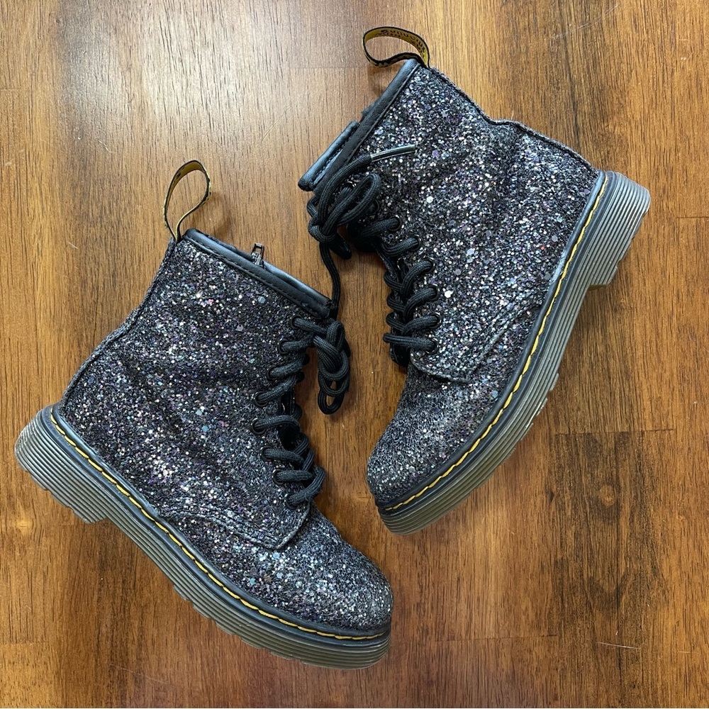 Doc Martens 1460 Black Glitter Zip Up Boots Size 11